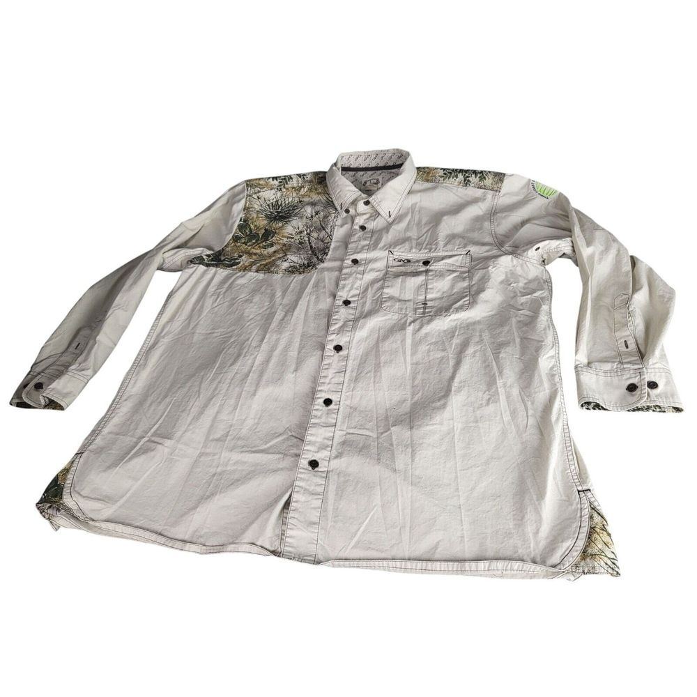 Game Guard Outdoors Button Down Shooting Shirt Men‎ Sz XXL Brown Shoulder Patch